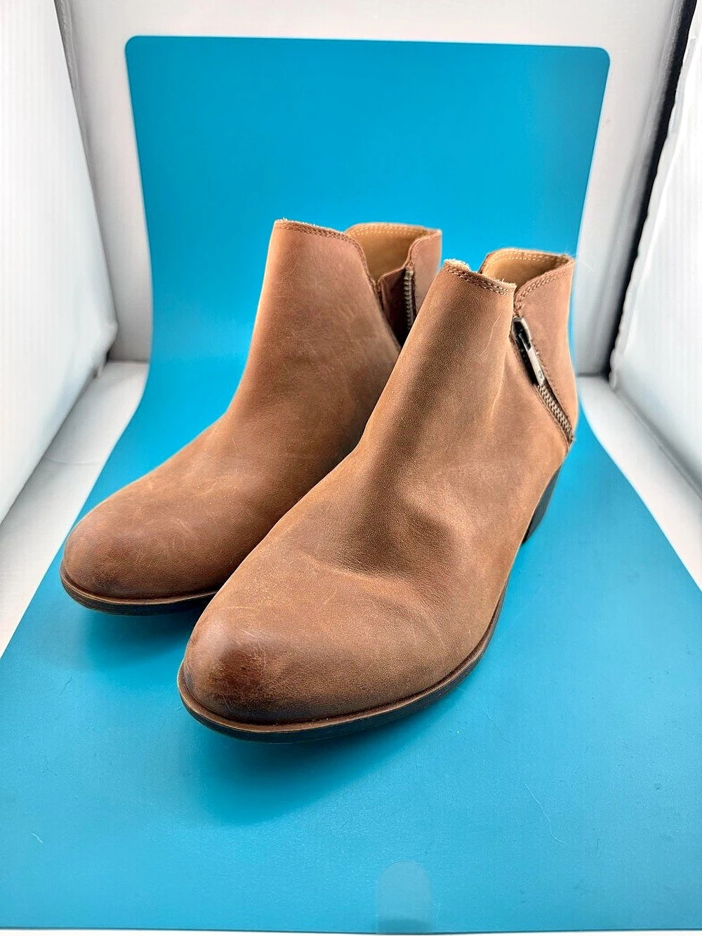 Paul Green Brown Leather Double Zip Ankle Boots Women’s 7M